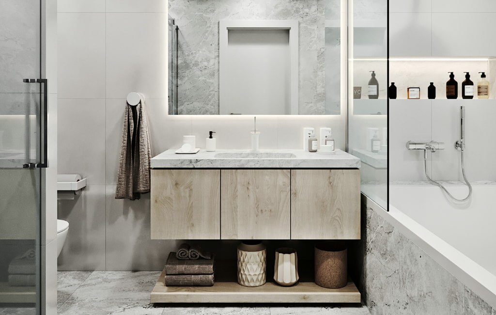 Salle de bain moderne dans les tons beige à Pau